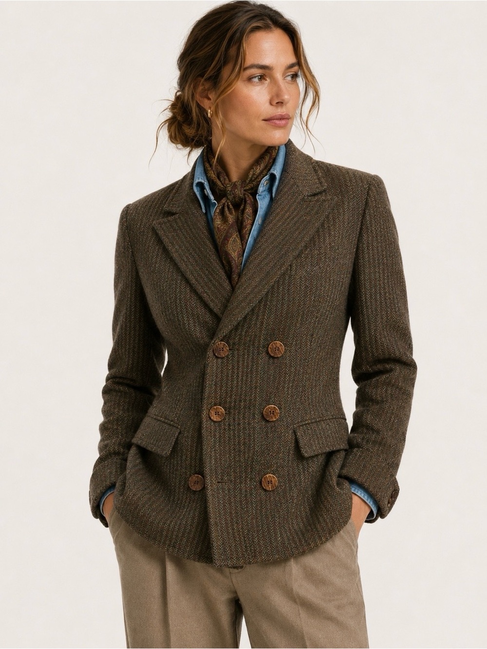 Vintage Women’s Ralph Lauren Wool Blazer 10 Herringbone Double Breasted USA 80s